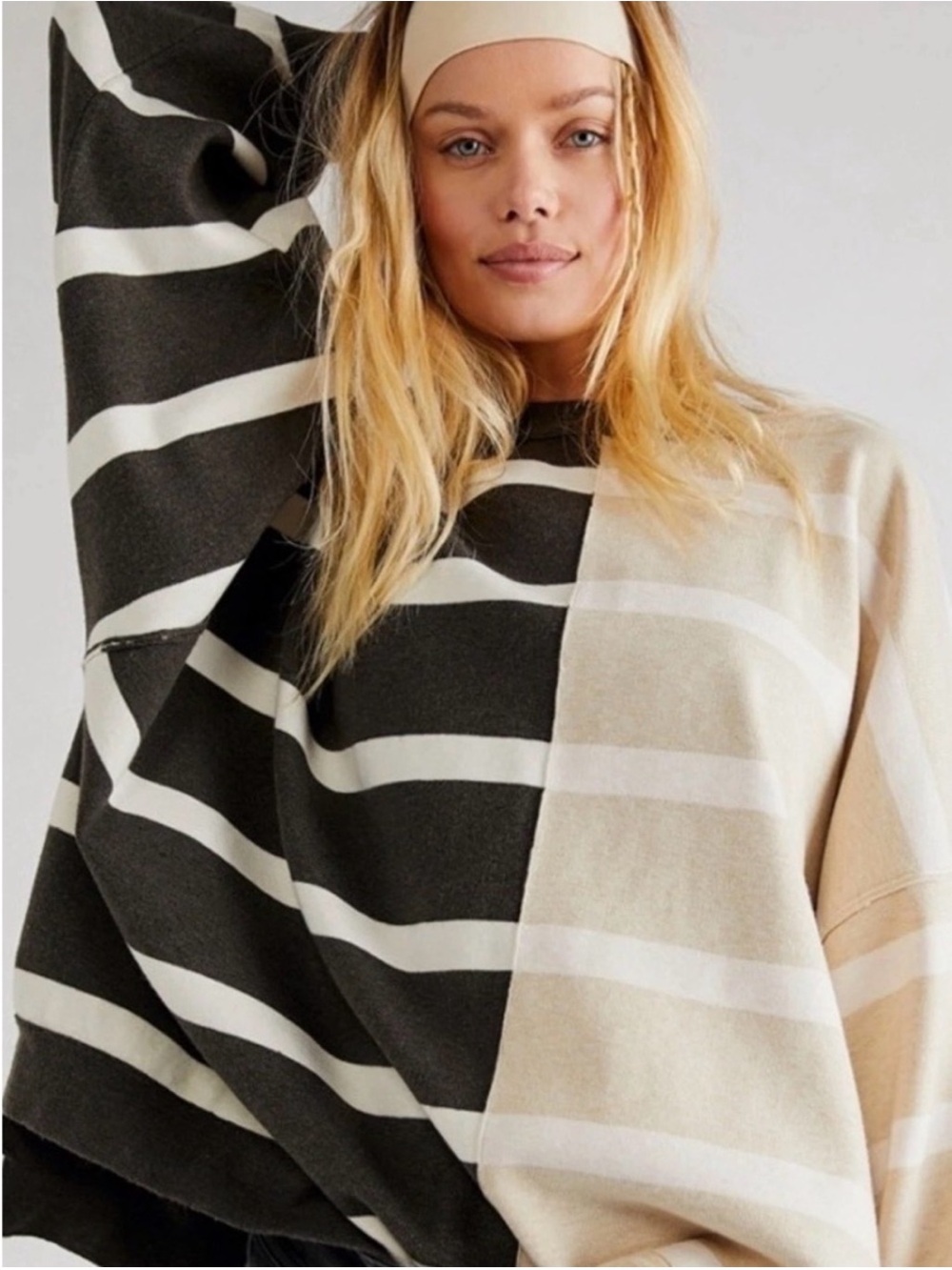 Free People Two-Tone Striped Crewneck Sweater in Navy and Cream (wrg color pic)